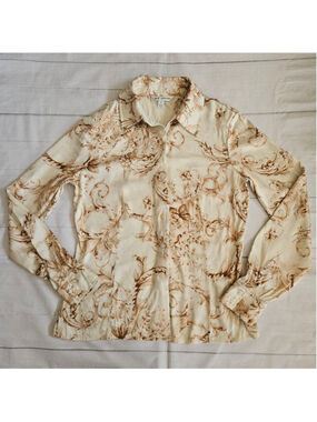 St. John Champagne Floral Silk Button Up Old Money Classy Womens 4